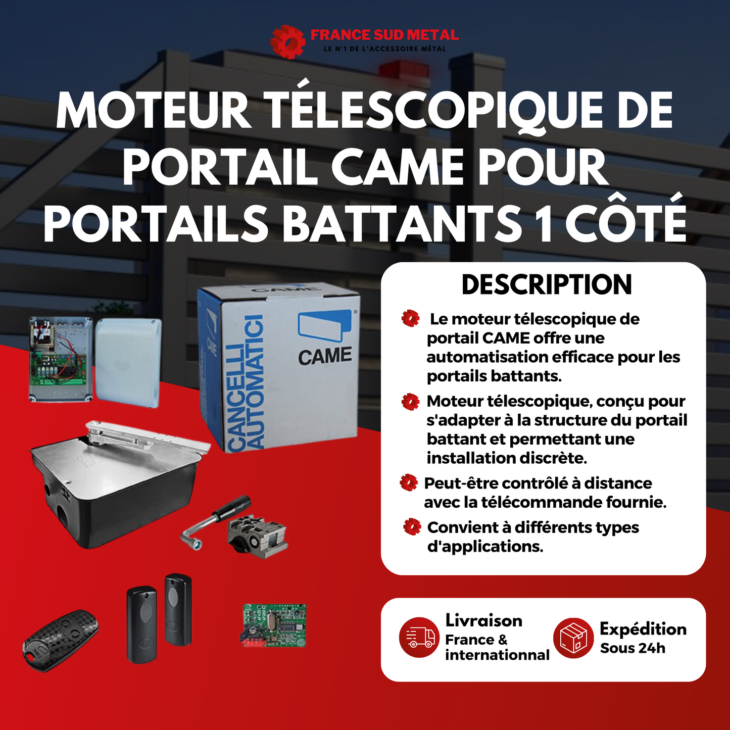 MOTEUR TÉLESCOPIQUE DE PORTAIL CAME POUR PORTAILS BATTANTS 1 CÔTÉ