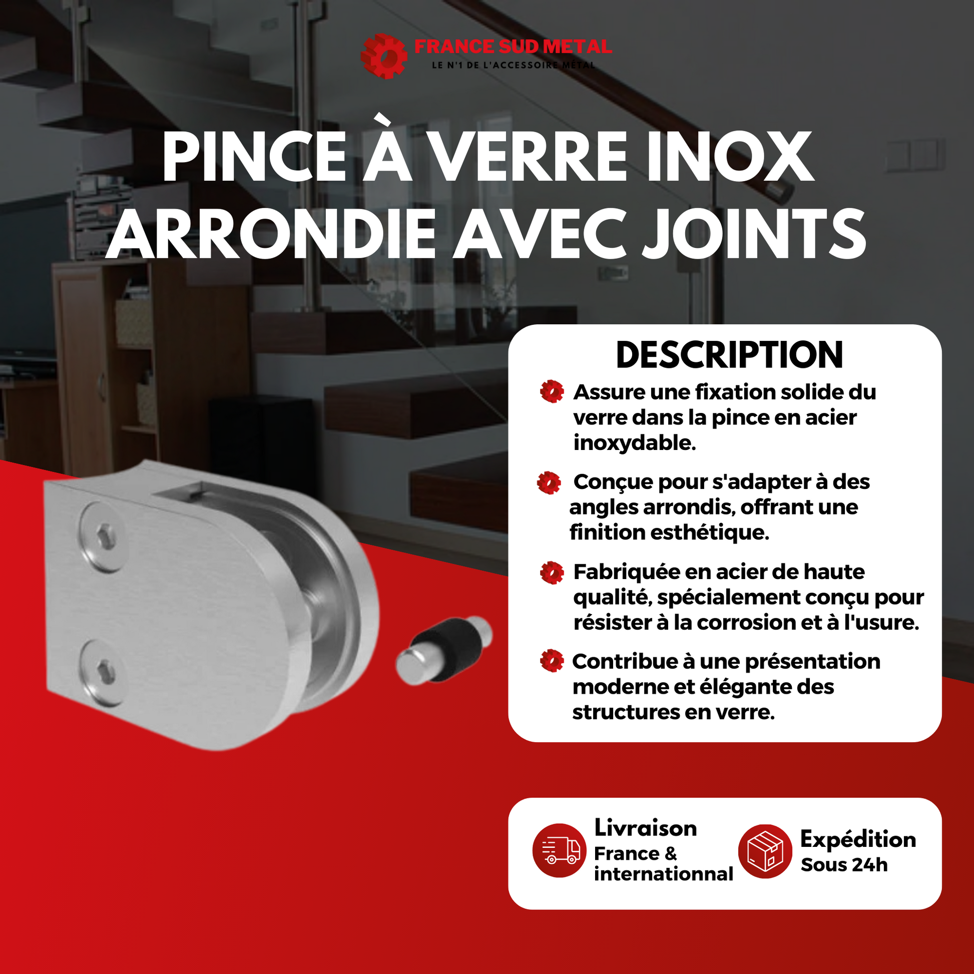 Pince à verre inox arrondie 