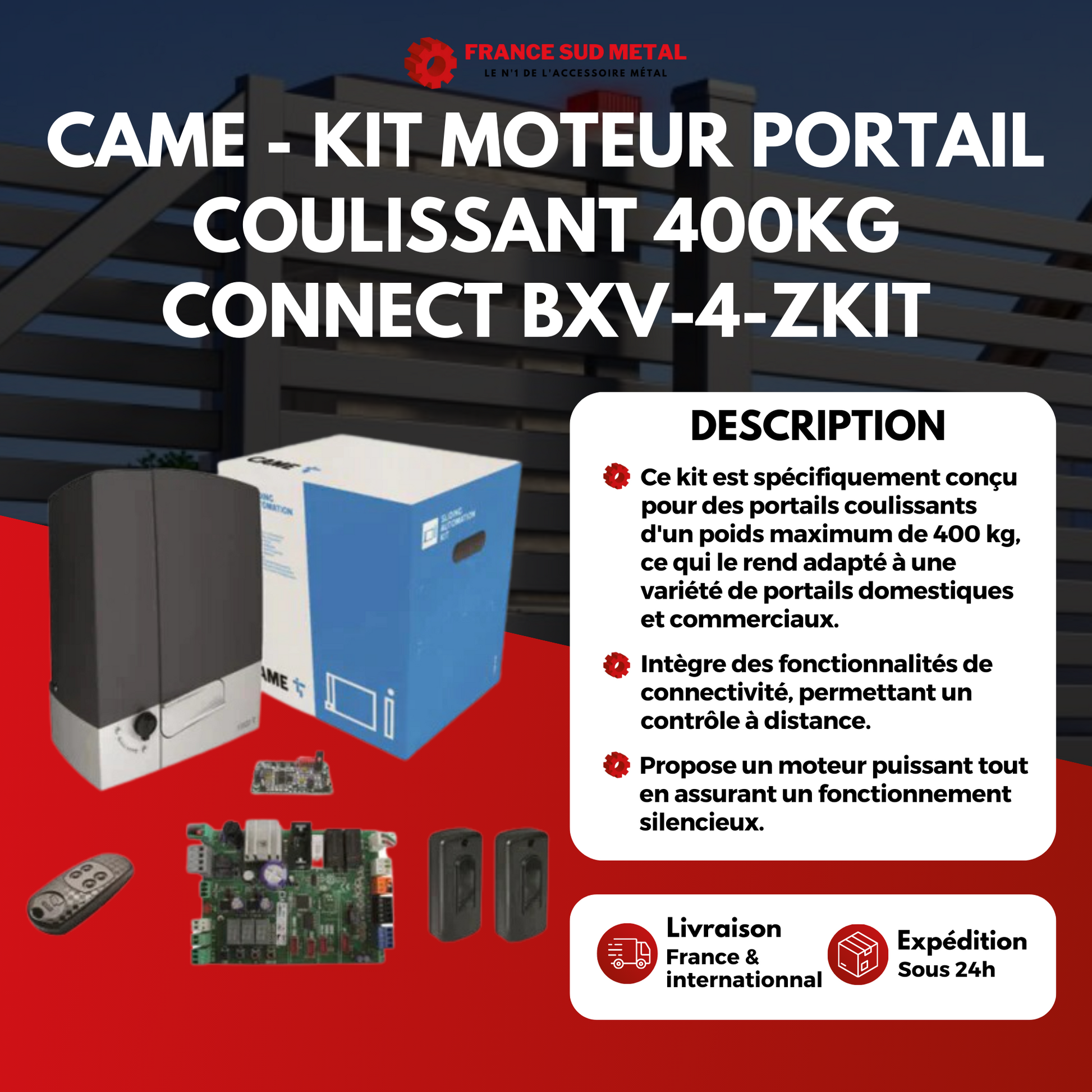 CAME - Kit Moteur portail coulissant 400KG Connect BXV-4-ZKIT -2