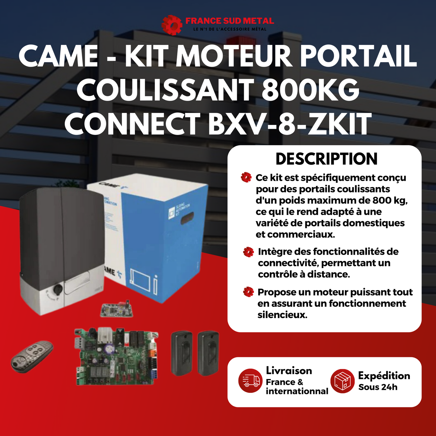 CAME - Kit Moteur portail coulissant 800KG Connect BXV-8-ZKIT -2