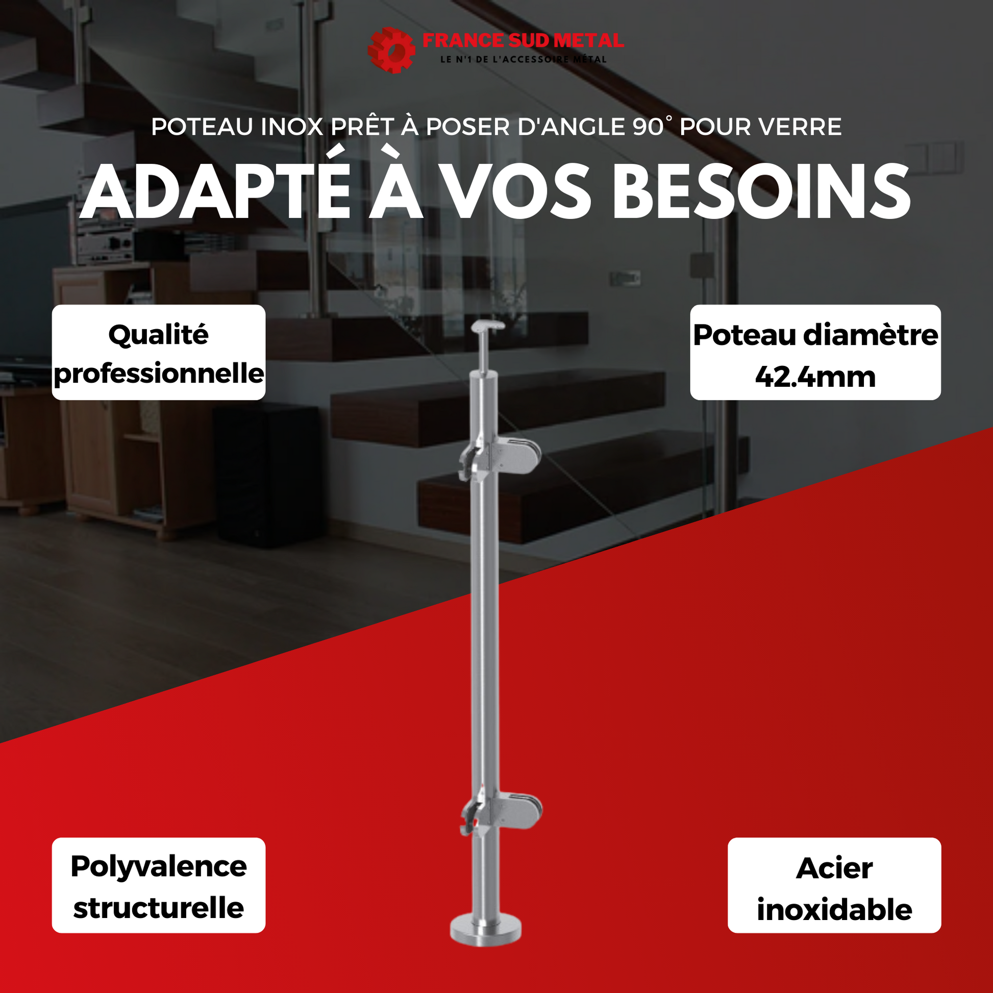 Poteau inox prêt à poser 