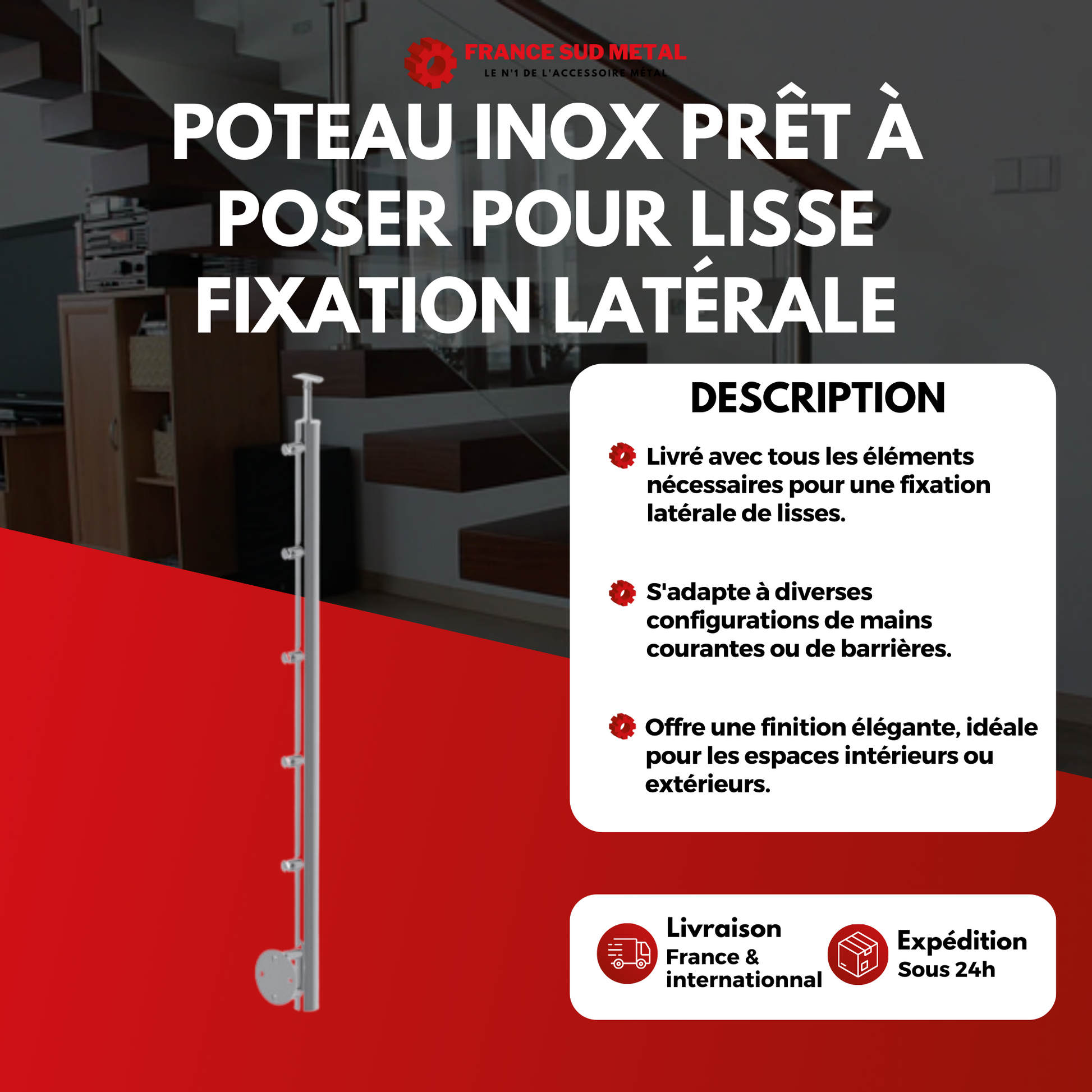 Poteau inox prêt à poser