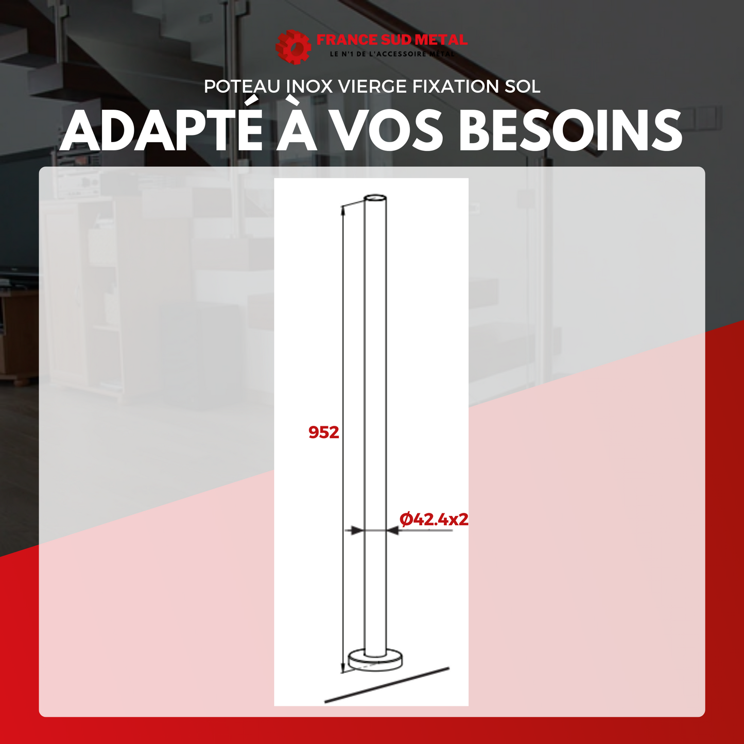 Poteau inox vierge fixation sol -4