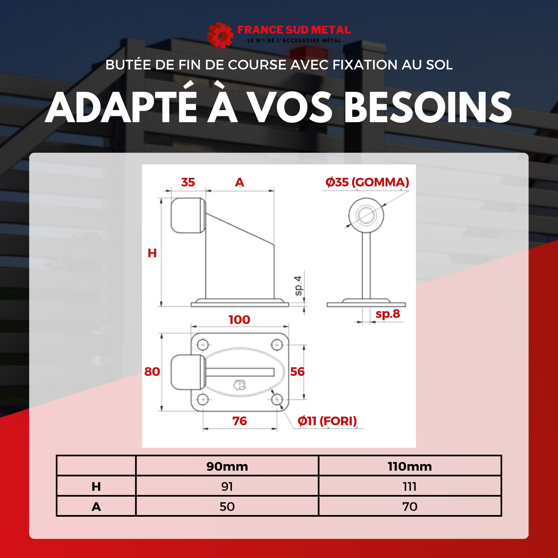 BUTÉE DE FIN DE COURSE AVEC FIXATION AU SOL POUR PORTAIL ET PORTE - TOP POWER -4