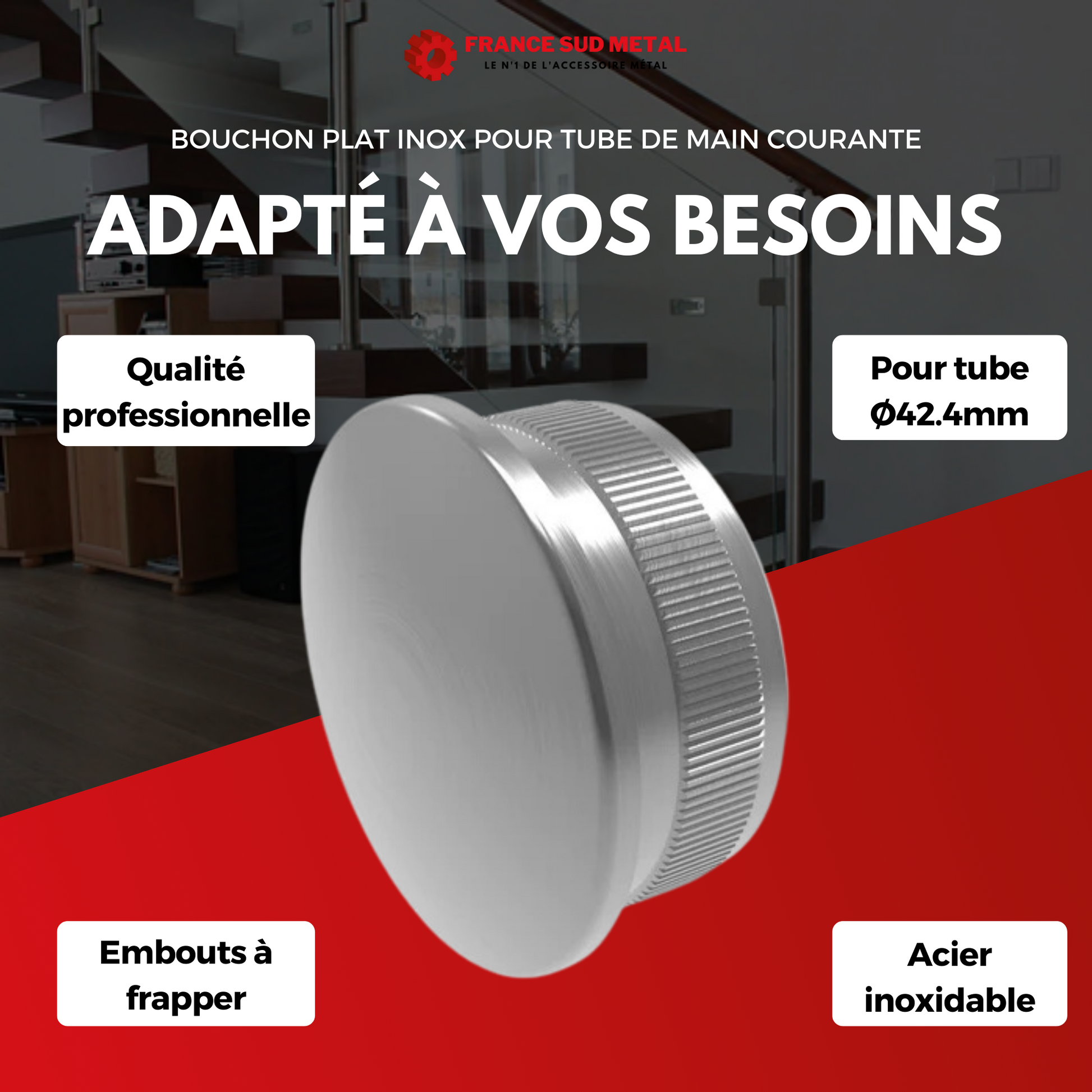 Bouchon plat inox pour tube de main courante -3