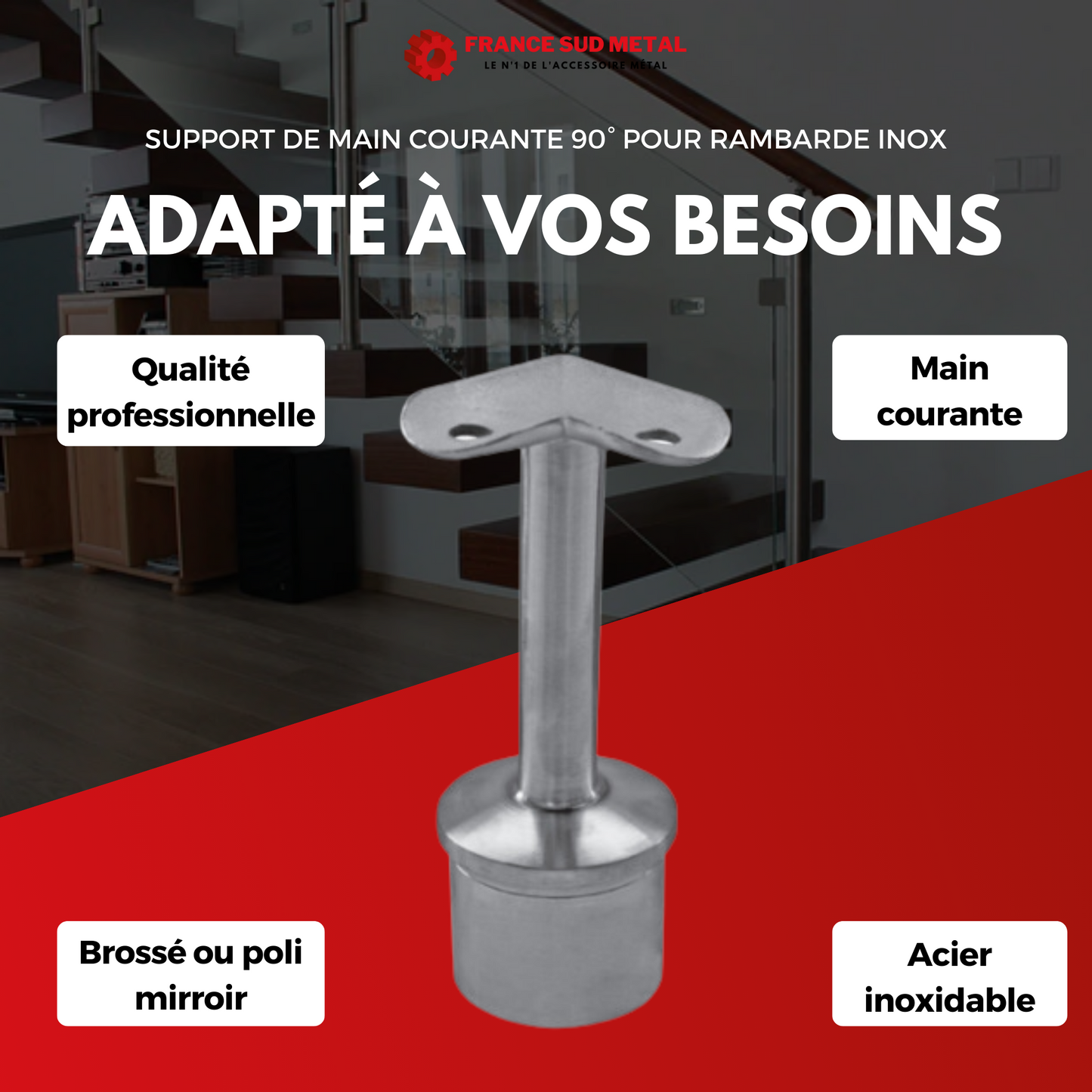 Support de main pour rambarde inox