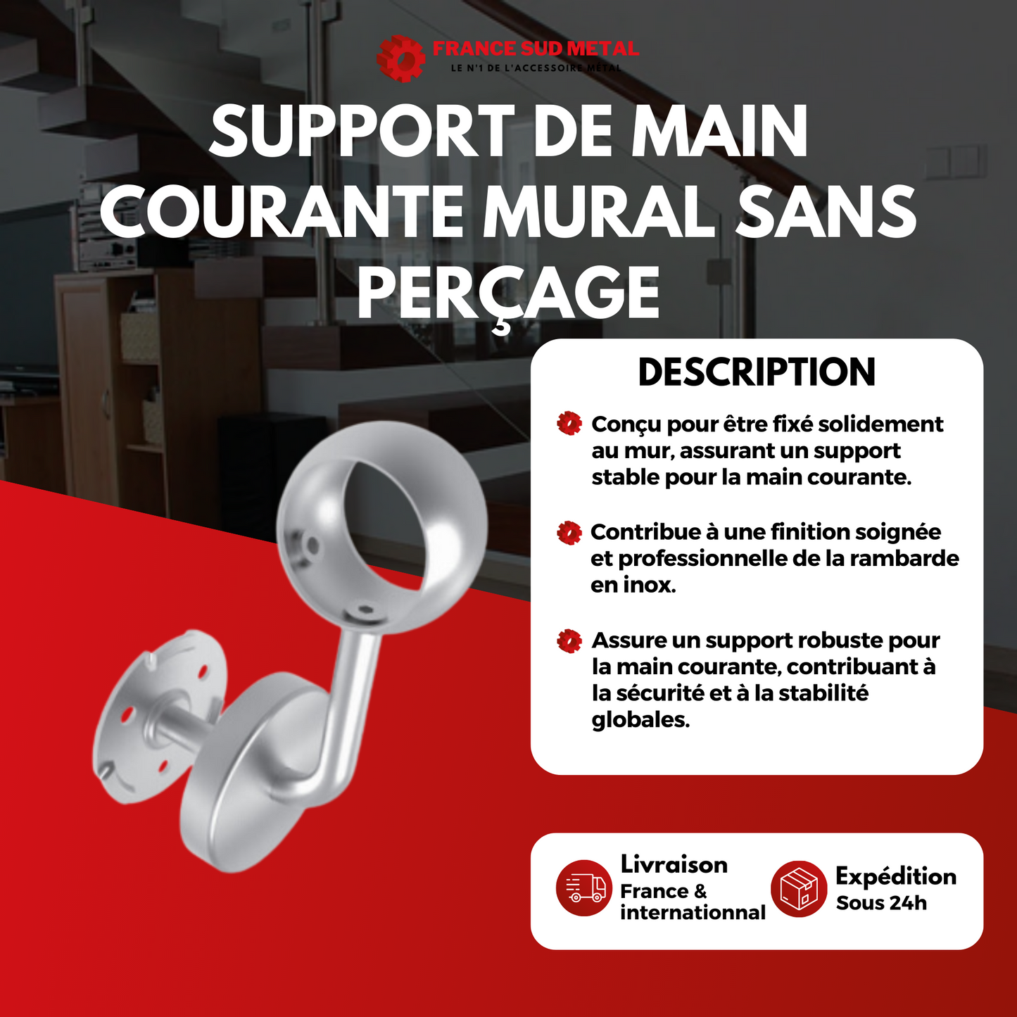 Support de main courante mural sans perçage 