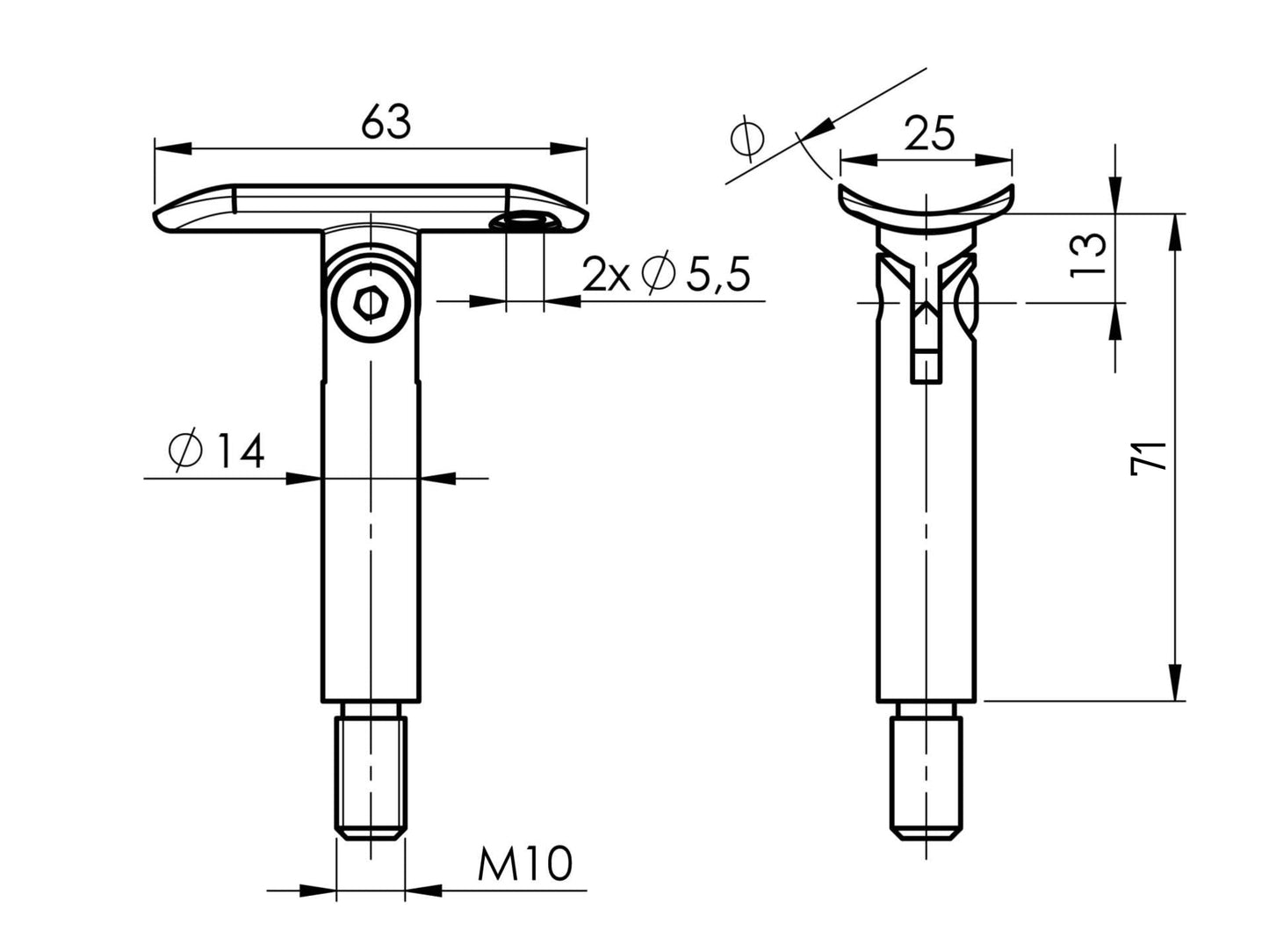 Support de main courante articulé en inox brossé